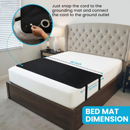 RadEnergy Grounding Bed Mat, PU Leather with Wash Label & 10m Spiral grounding Wire, Grounding Mat for Sleep, Stress Relief, Foot Health – Earthing Pad for Bed or Floor