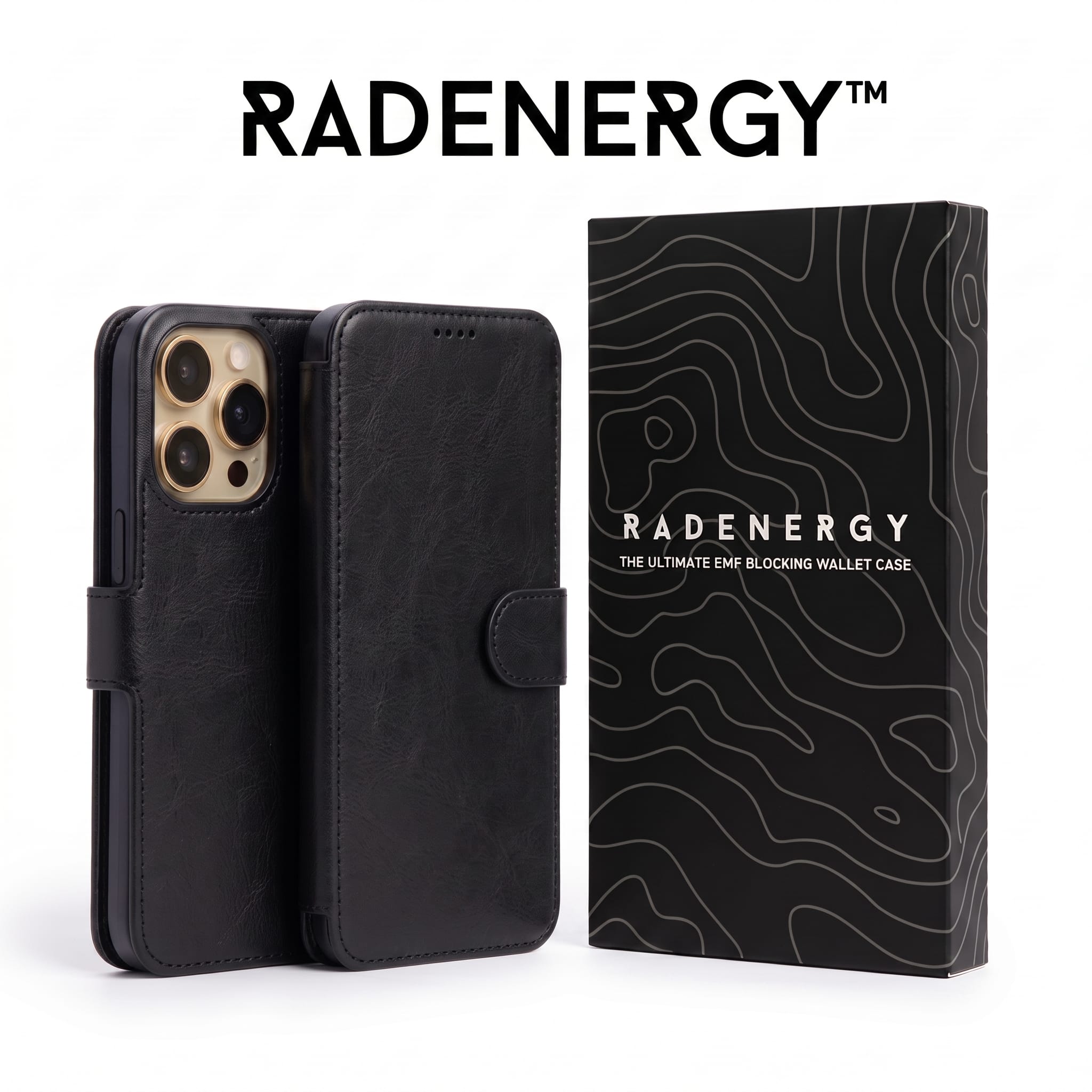 iPhone EMF Blocking Vegan Leather Wallet Phone Case - Black
