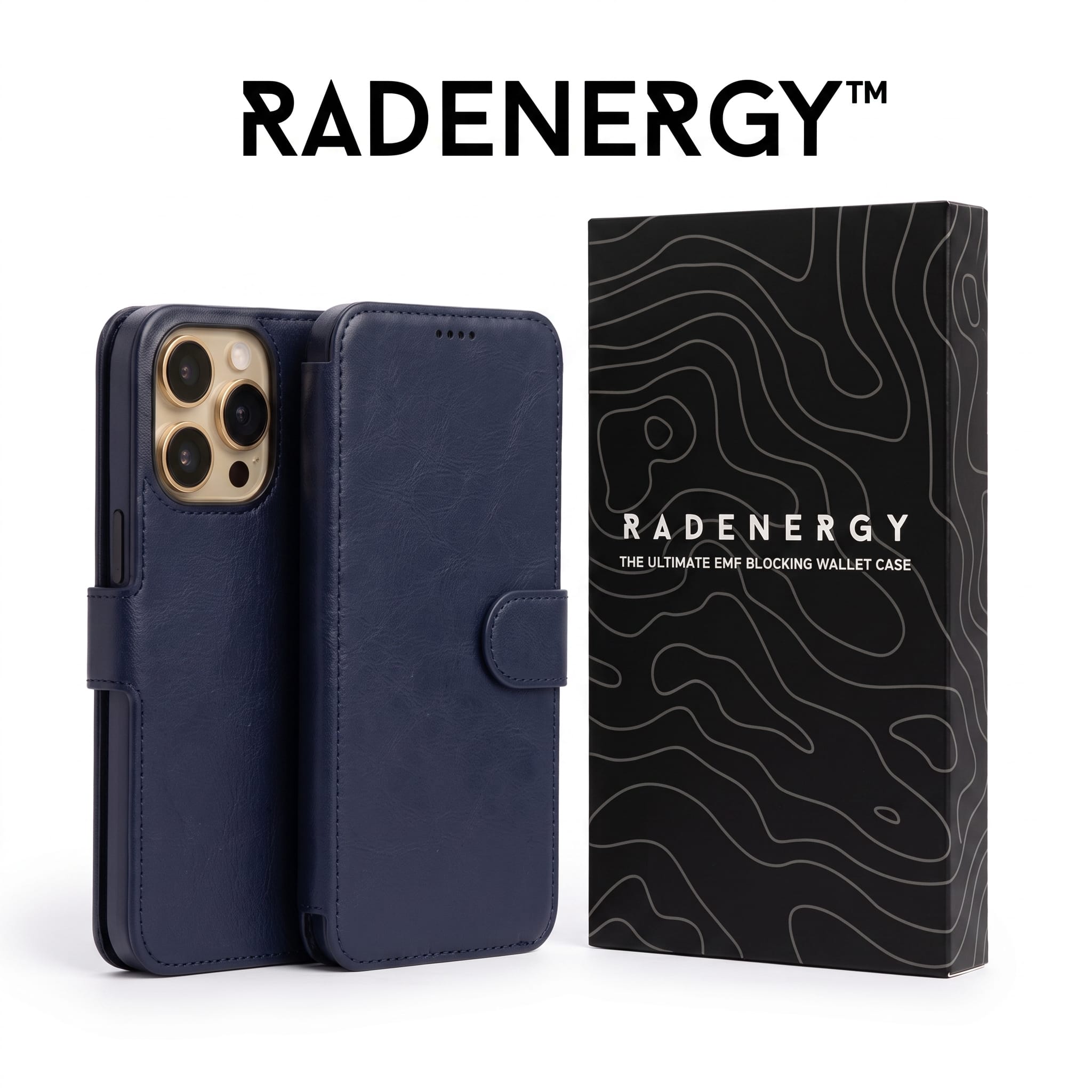 iPhone EMF Blocking Vegan Leather Wallet Phone Case - Blue