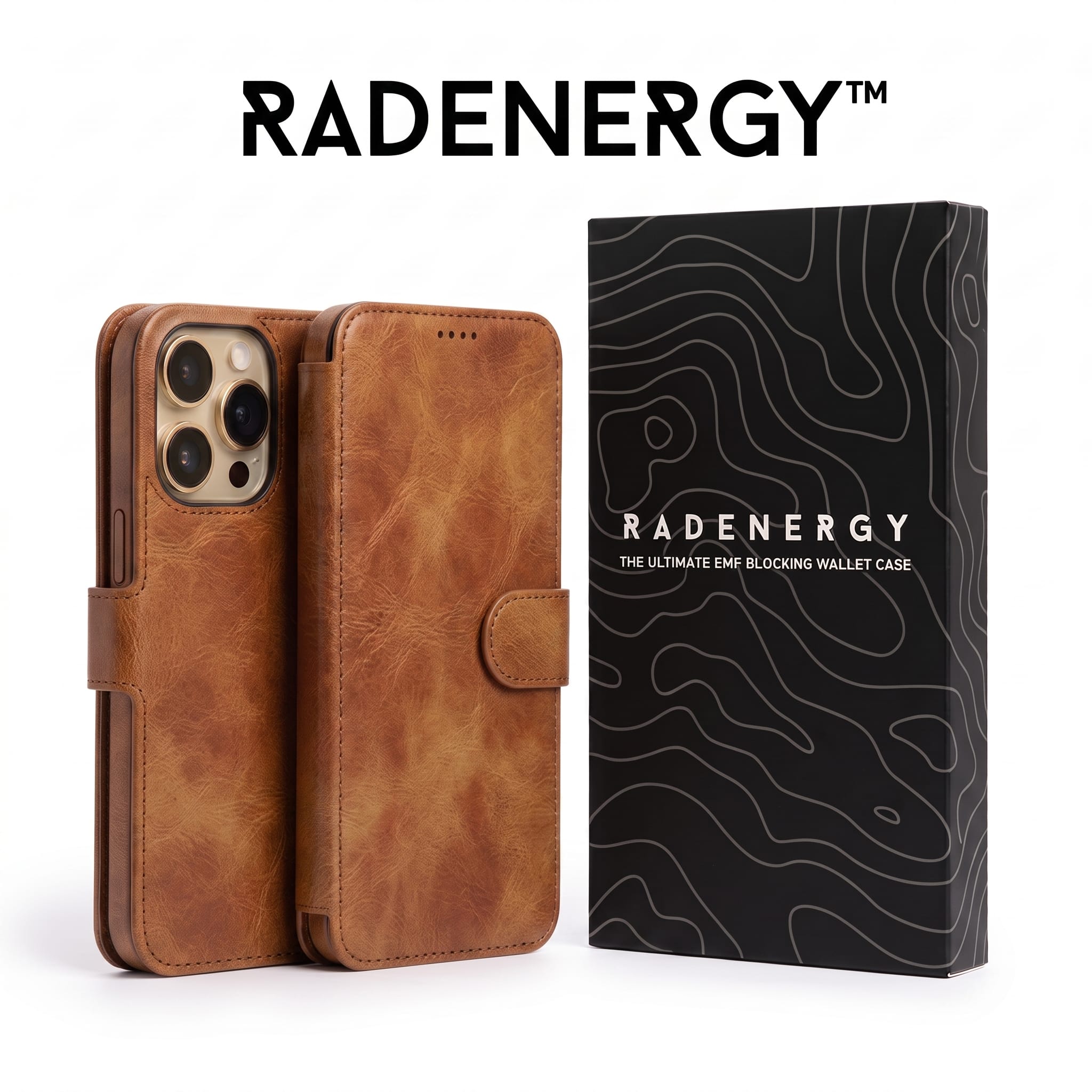iPhone EMF Blocking Vegan Leather Wallet Phone Case -  Brown