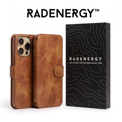 iPhone EMF Blocking Vegan Leather Wallet Phone Case -  Brown