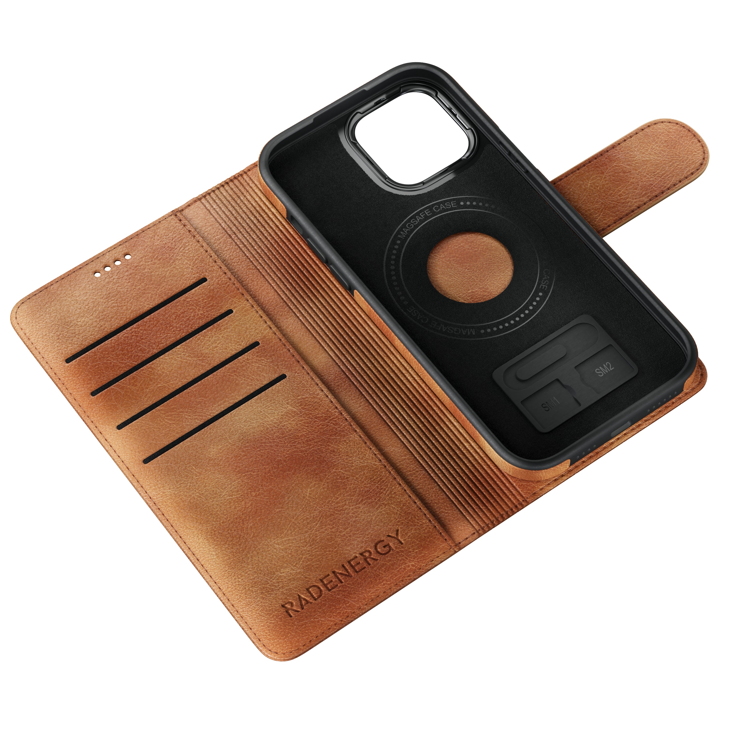 iPhone Brown EMF Blocking Leather Wallet Phone Case