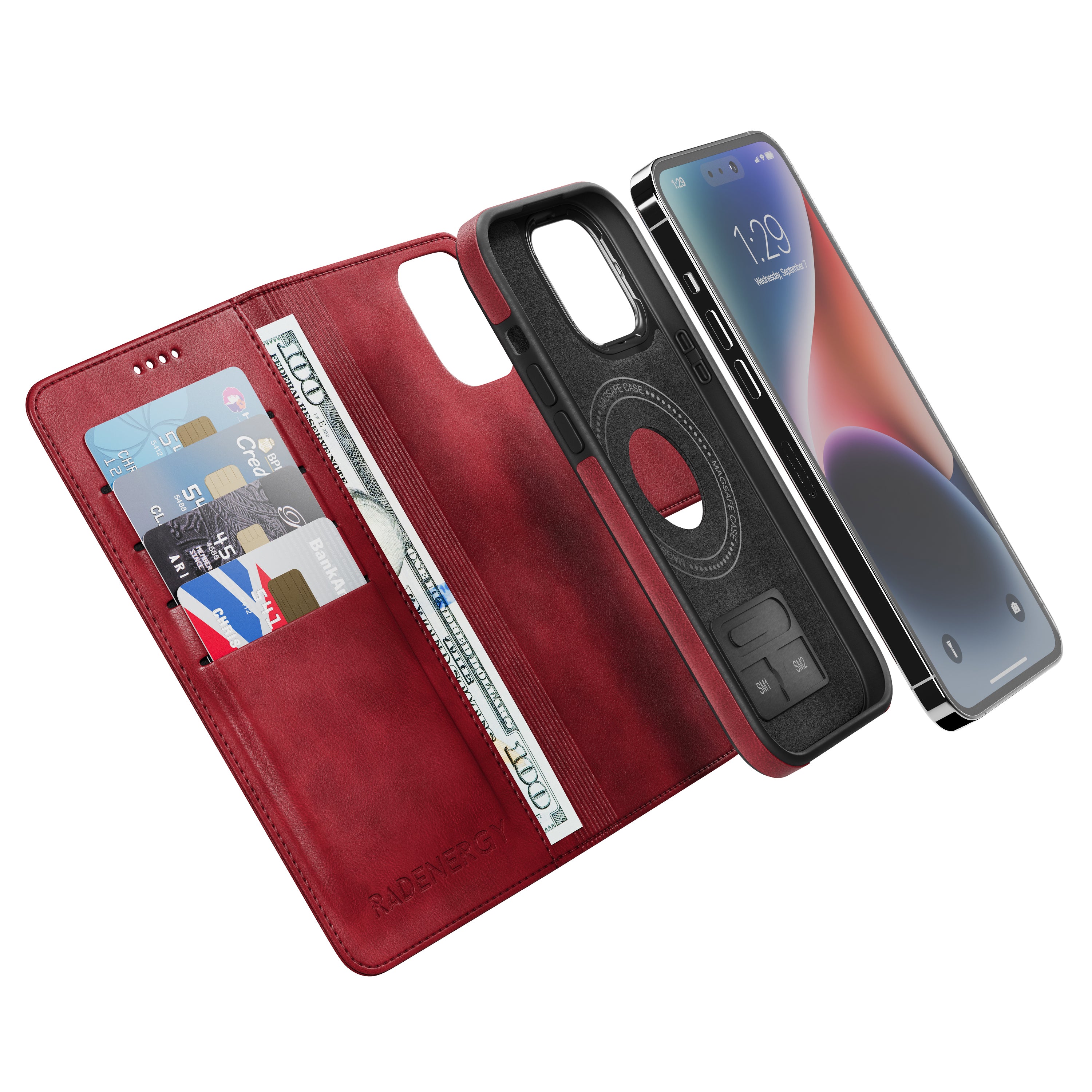iPhone Red EMF Blocking Leather Wallet Phone Case