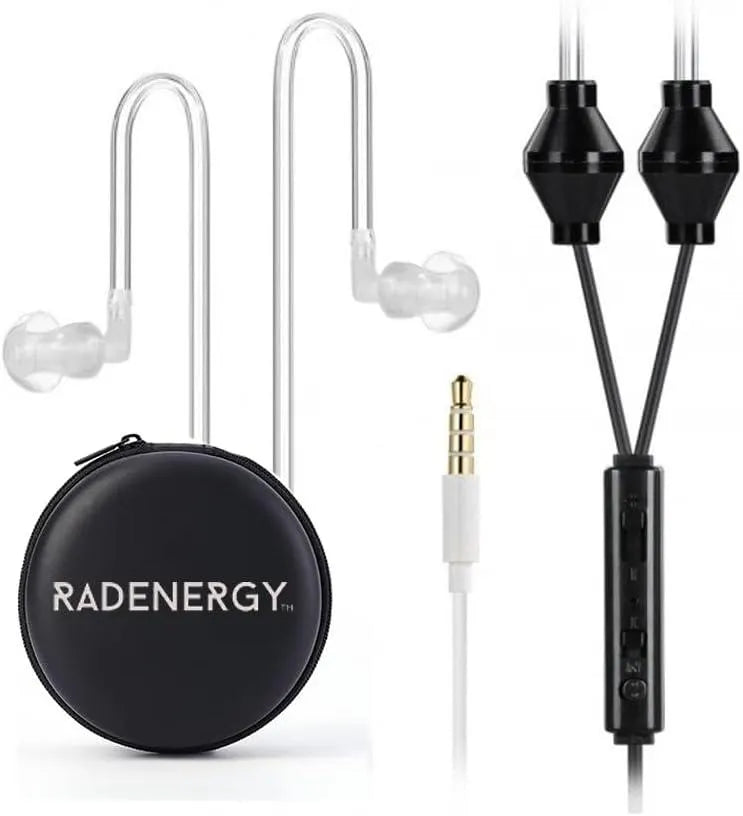 Airtube Headphones, EMF Free Earbuds, Air Tube Headphones with Zipper Bags, 3D Sound, Microphone Volume Control, for Work Meetings, Sleep, Gym, High Audio Quality 3.5mm Jack