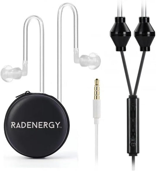 Airtube Headphones, EMF Free Earbuds, Air Tube Headphones with Zipper Bags, 3D Sound, Microphone Volume Control, for Work Meetings, Sleep, Gym, High Audio Quality 3.5mm Jack