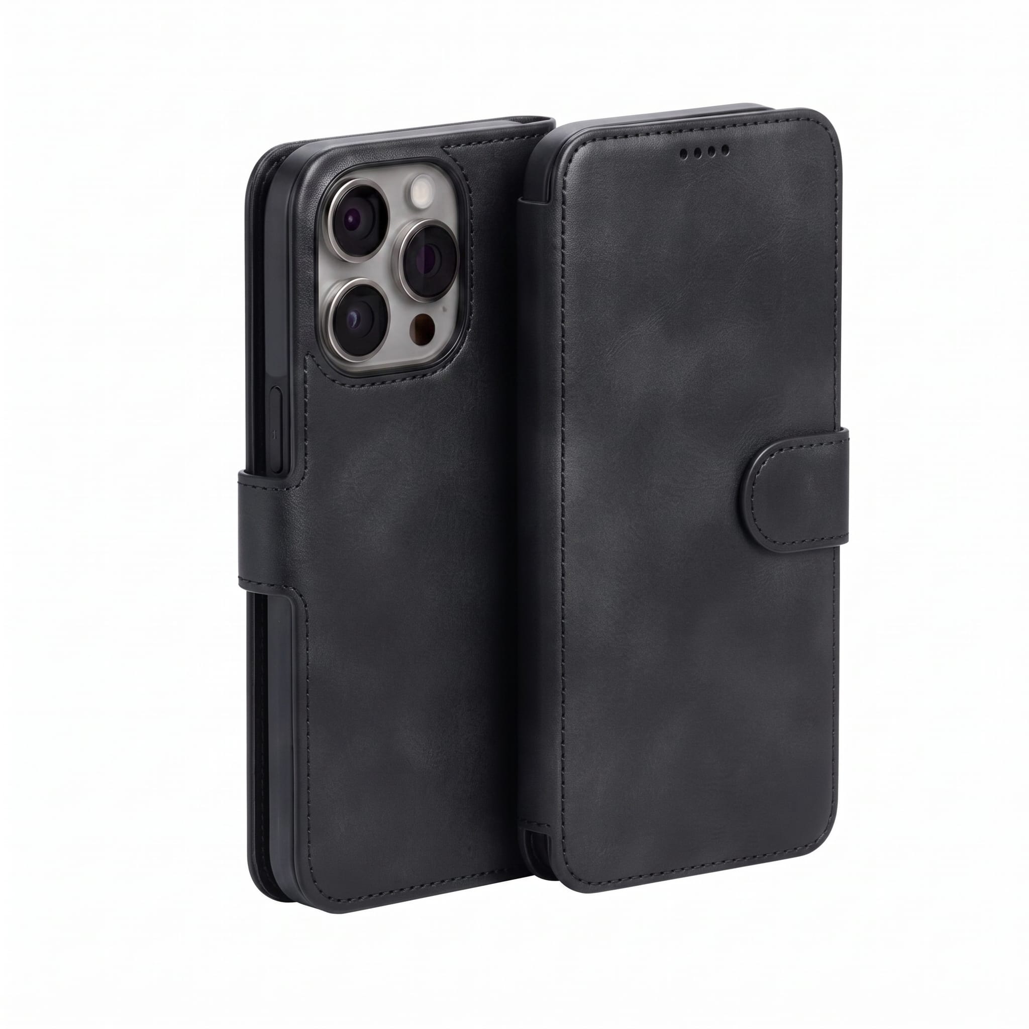 iPhone EMF Blocking Vegan Leather Wallet Phone Case - Black