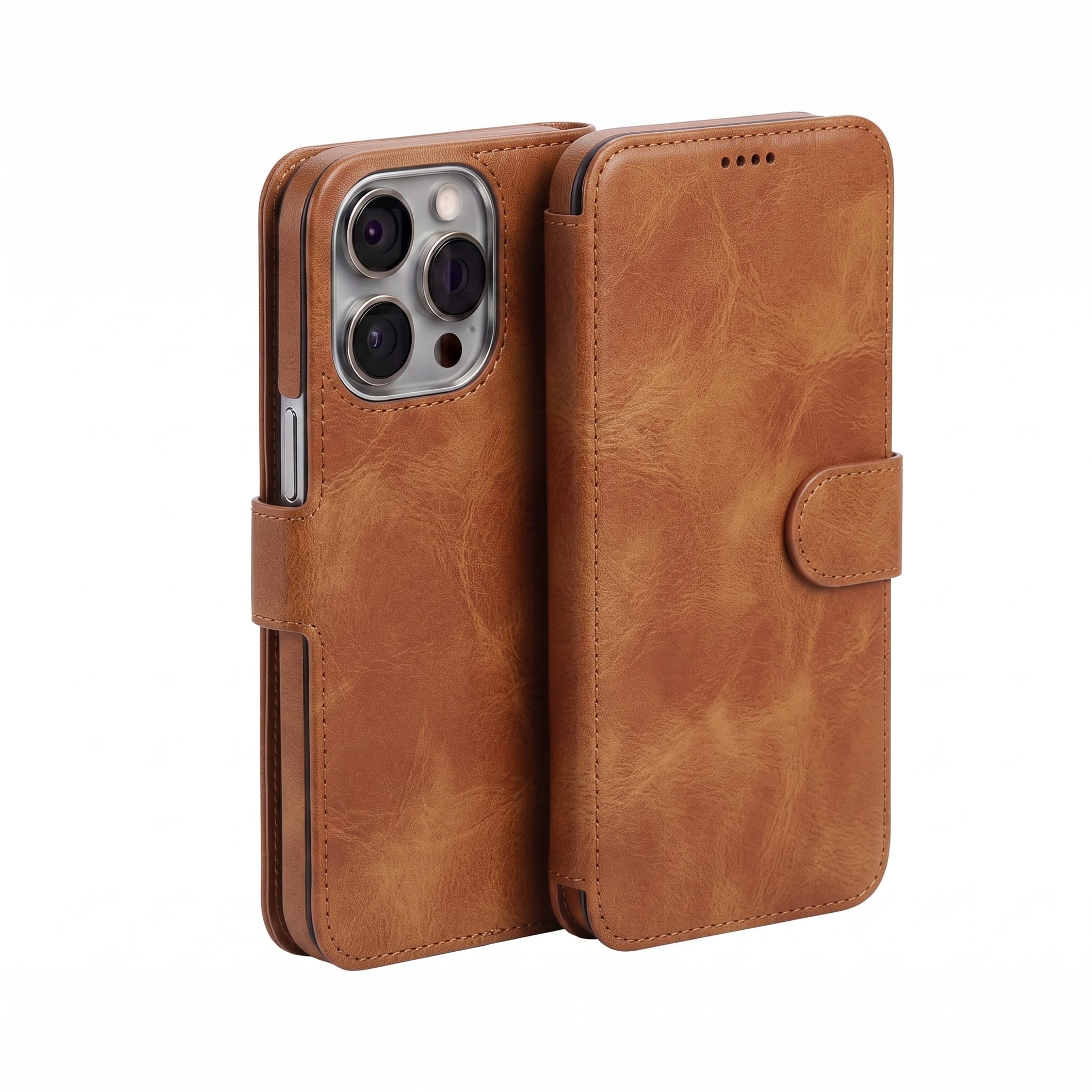 iPhone EMF Blocking Vegan Leather Wallet Phone Case -  Brown