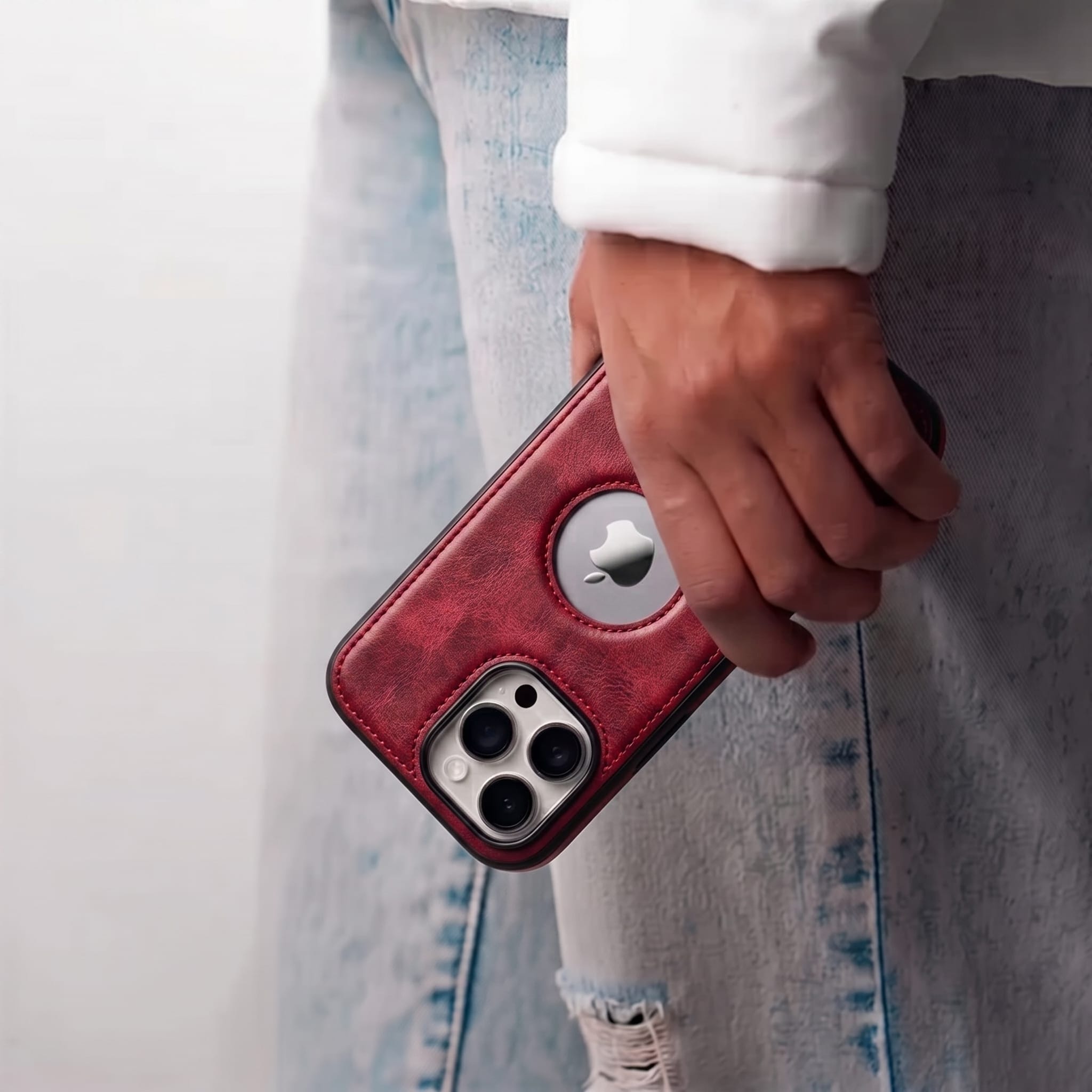 iPhone EMF Blocking Vegan Leather Wallet Phone Case - Red