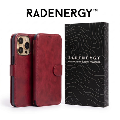 iPhone EMF Blocking Vegan Leather Wallet Phone Case - Red